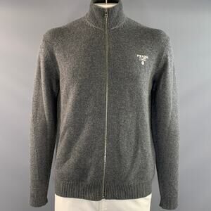 PRADA Size 42 Grey Knitted Cashmere Zip Up Jacket